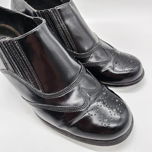 Etienne Aigner Wingtip Ankle Boots Size 9.5M Black 3" Stack Heel Brogue Witchy - Picture 11 of 16